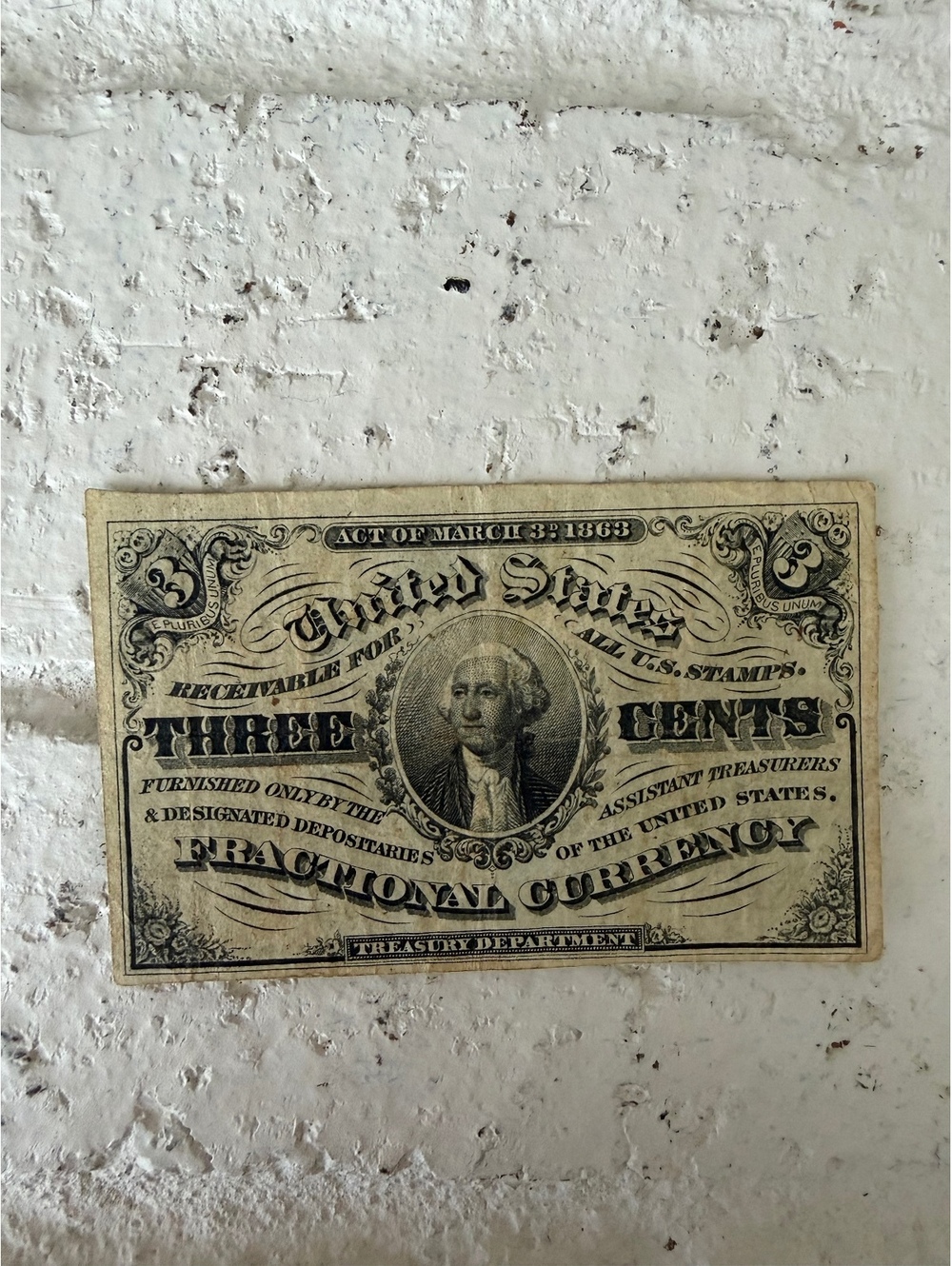 1863 United States Three Cents Fractional Currency Note
